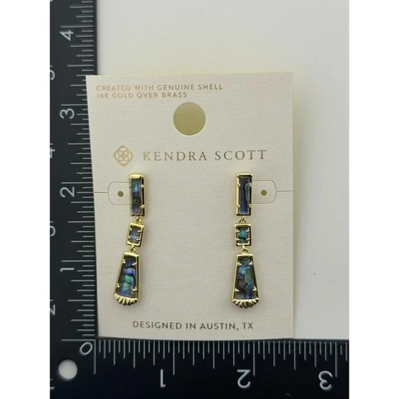 Kendra Scott Serena Linear Dangle Earrings Abalone Shell Gold Tone - Picture 5 of 11